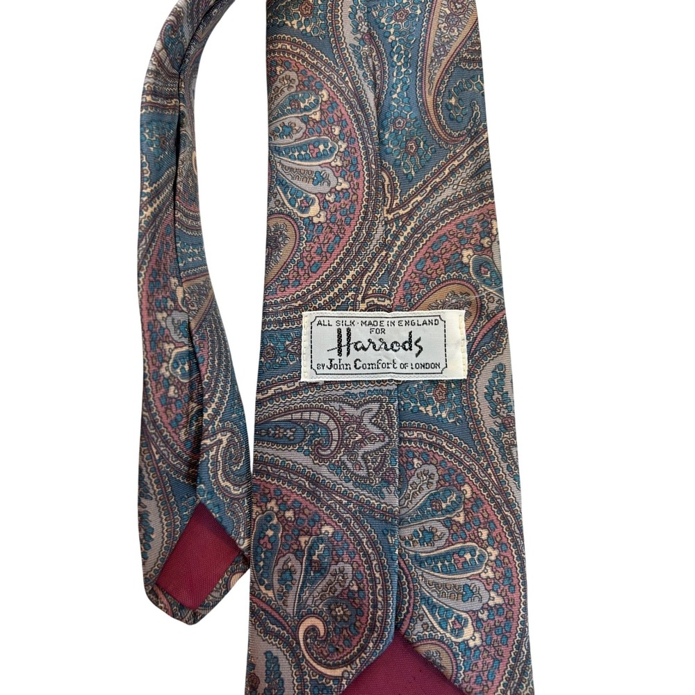VTG Harrods England Silk Paisley Jacquard Necktie Mens Formal Business Accessory